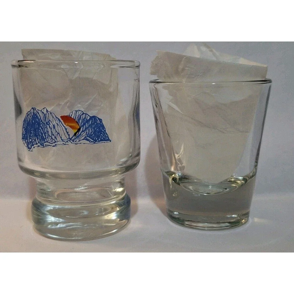 2 Vintage 1990's KAUAI Shot Glasses Mountains on Island & Kokee Lodge Hawaii